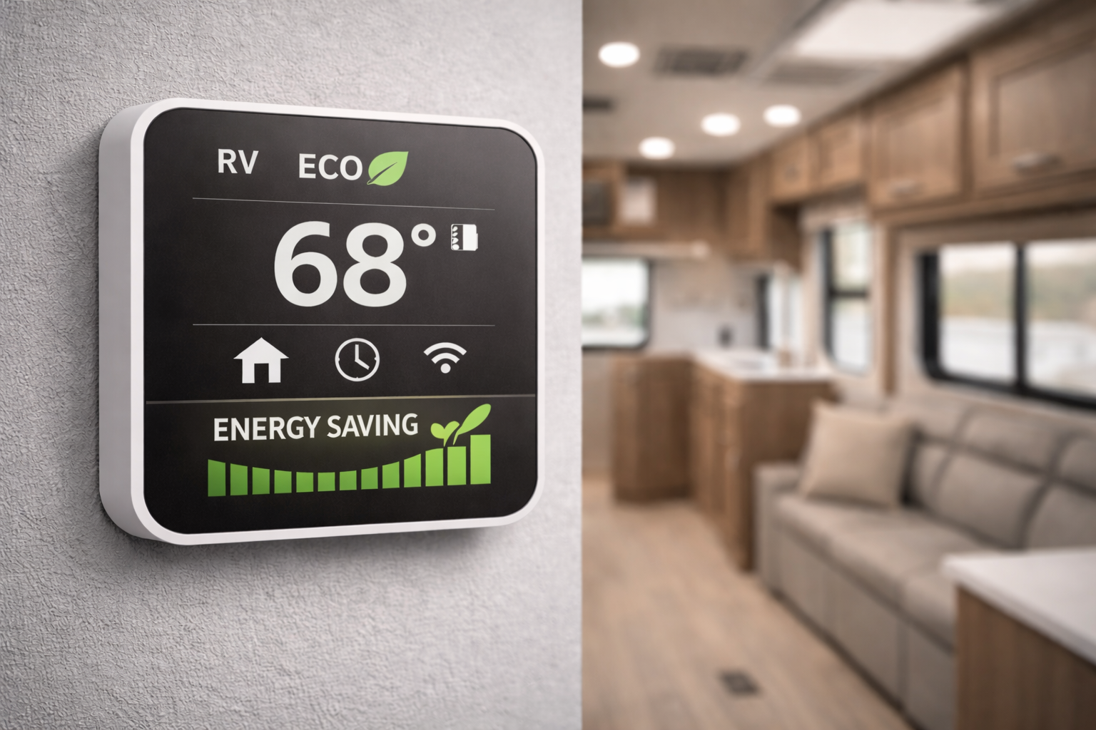 Diagram showing how a smart thermostat saves energy through scheduling remote control and stable temperature management